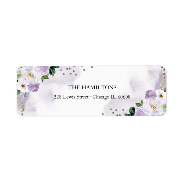 Söt 16 Lila Vattenfärgad Blommigt Returadress Etikett (Framsidan)