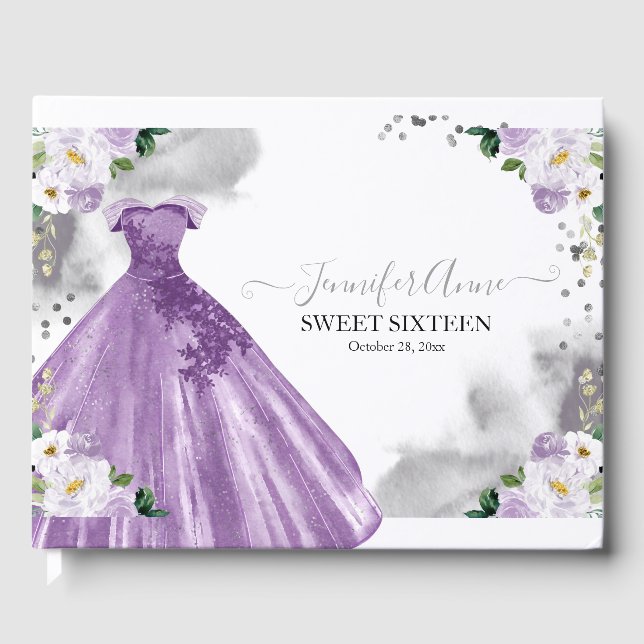 Söt 16 Lila Vattenfärgsblommor - färgbläddring Gästböcker (Framsida)