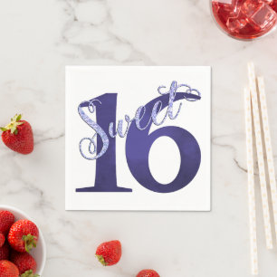 Söt 16 Lila Watercolor Grunge och Glitter Pappersservett