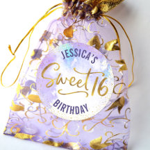 Söt 16 Lila Watercolor Guld Girly Birthday