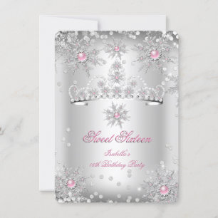 Söt 16 Ljus Rosa Silver Vinter Värld Inbjudningar