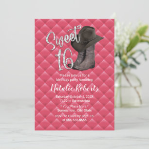 Söt 16 Luxus Rosa Quilted Cowgirl Birthday Inbjudningar