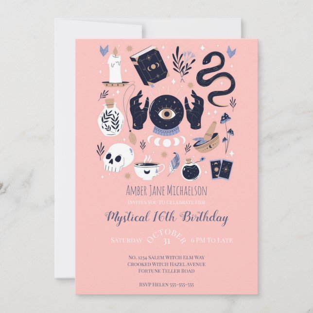 Söt 16 magiskt 16:e födelsedagsfästman Fortune Tel Inbjudningar (Framsida)