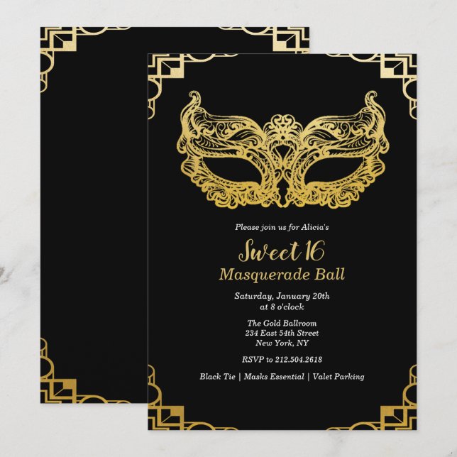 Söt 16 Maskeradbal Invitation Inbjudningar (Fram/baksida)