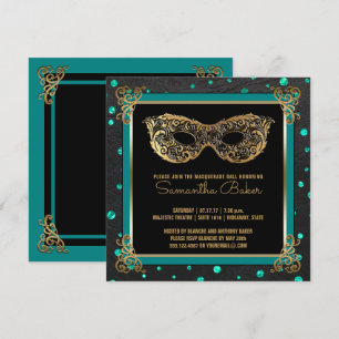 Söt 16 MasqueraBoll Sweet sixteen Teal Guld Inbjudningar