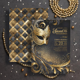 Söt 16 Masquerad Black Guld ID1032 Inbjudningar