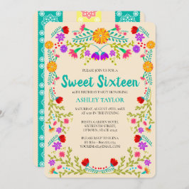 Söt 16 mexikanska Fiesta Papel Picado Champagne Inbjudningar