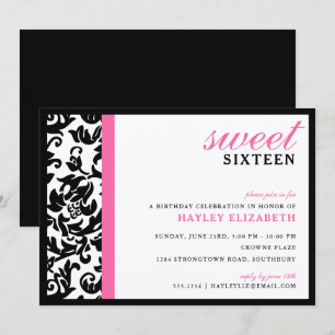 Söt 16 Modern Damask med Gräns, Bright Rosa Inbjudningar