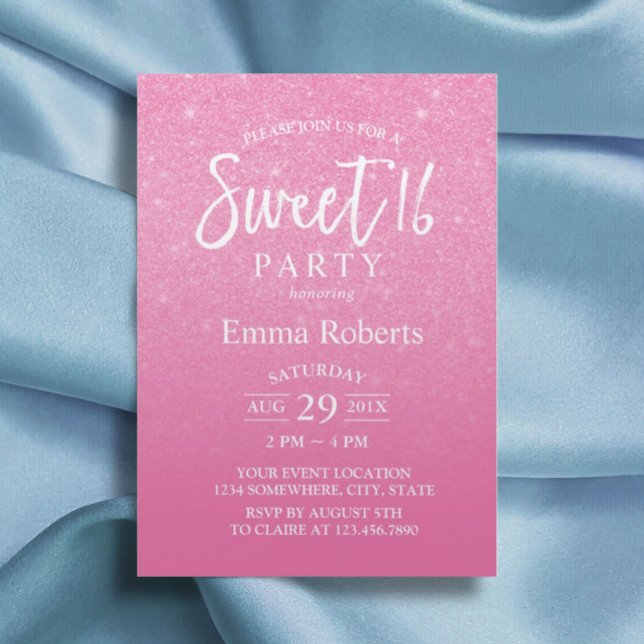 Söt 16 modern Shock rosa Glitter-födelsedag Inbjudningar (Skapare uppladdad)