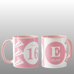 Söt 16 monogram namn rosa och vit mugg