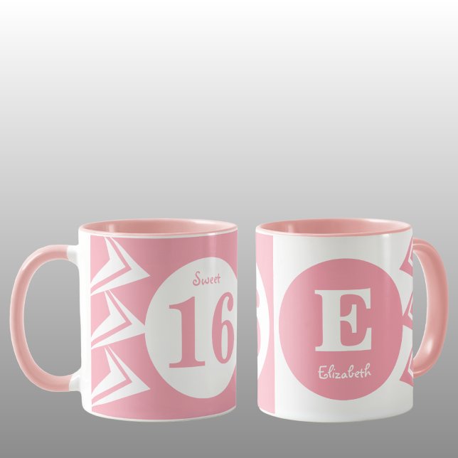 Söt 16 monogram namn rosa och vit mugg (Skapare uppladdad)