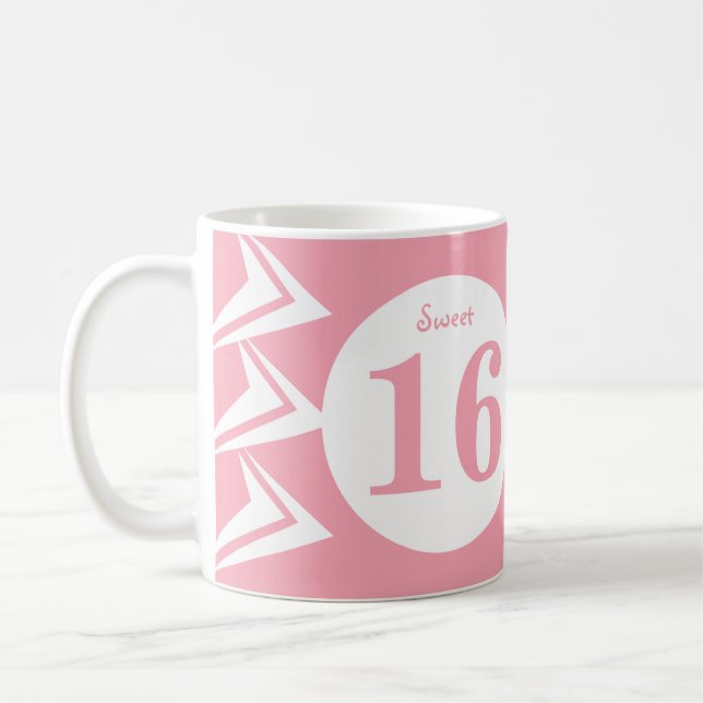 Söt 16-monogramnamn rosa och vit kaffemugg (Vänster)