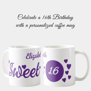 Söt 16 namn 16-årsdag lila kaffemugg