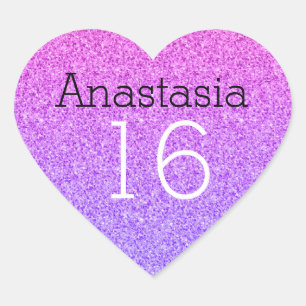 Söt 16 Namn Ålder Ombre Lila Glitter Gnistrar Hjärtformat Klistermärke