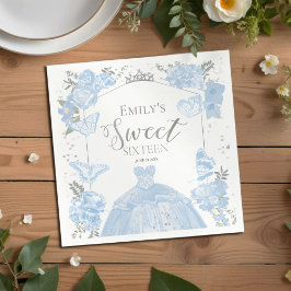 Söt 16 Napkins Butterfly Dusty Blue Dress Blommigt Pappersservett