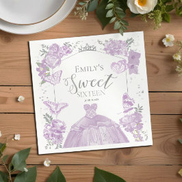 Söt 16 Napkins Butterfly Lavender-Blommigt Pappersservett