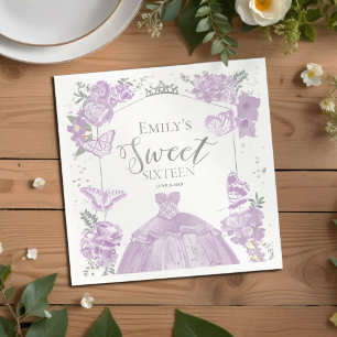 Söt 16 Napkins Butterfly Lavender-Blommigt Pappersservett