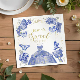 Söt 16 Napkins Butterfly Royal Blue Dress Blommigt Pappersservett