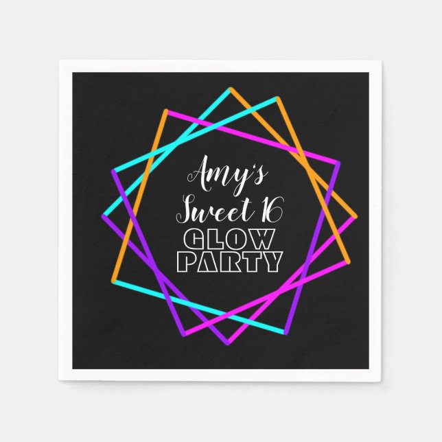 Söt 16 Neonglöd i Mörk Pub födelsedag Pappersservett (Framsidan)
