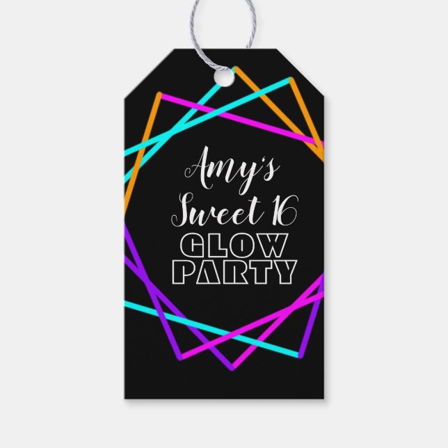 Söt 16 Neonglöd i Mörk Pub födelsedag Presentetikett (Framsidan)