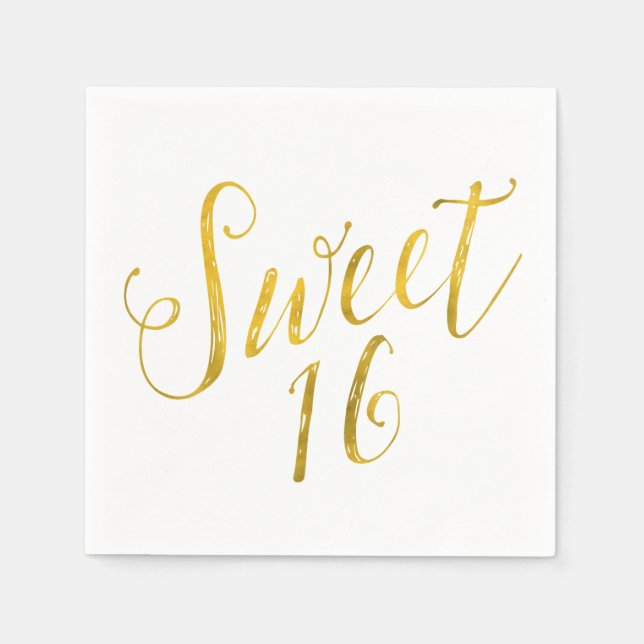Söt 16-offertmallen Faux Gold Foil Sparkly Pappersservett (Framsidan)