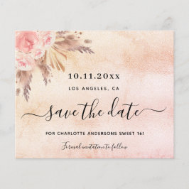 Söt 16 pampas rosafärgad save the date-kort