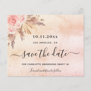 Söt 16 pampas rosafärgad save the date-kort