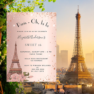 Söt 16 Paris ro guld glitter Eiffel torn Inbjudningar