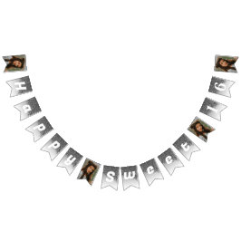 Söt 16 Party, Chic Black Glitter och 4 foton Vimplar