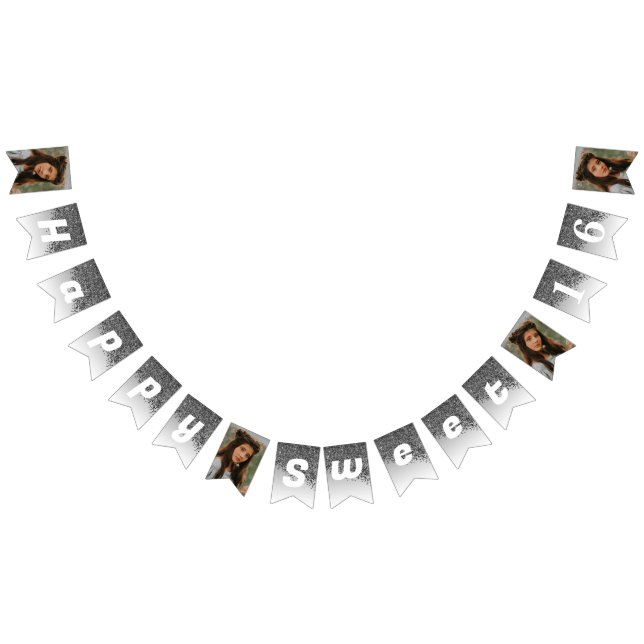 Söt 16 Party, Chic Black Glitter och 4 foton Vimplar (Alla)