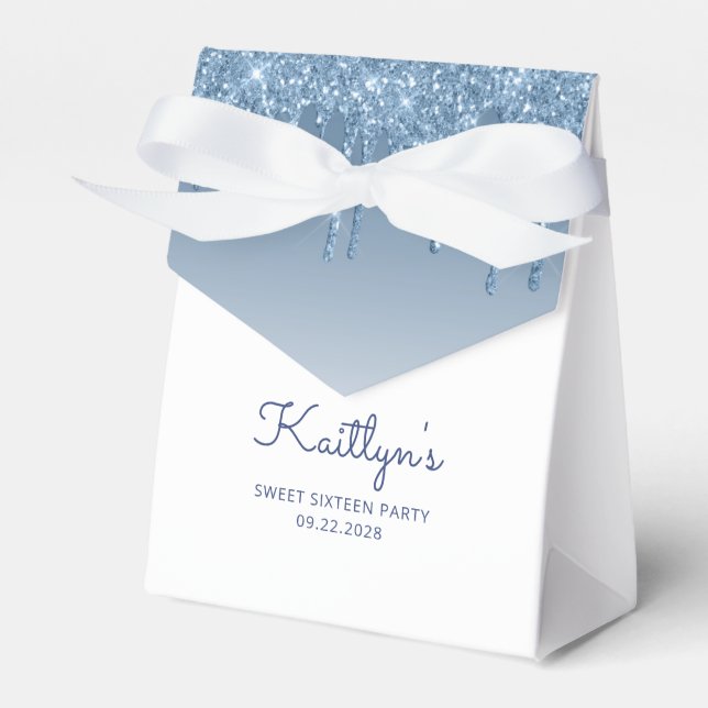 Söt 16 Party Elegant Blått Glitter-drivskript Presentaskar (Framsidan Sidan)