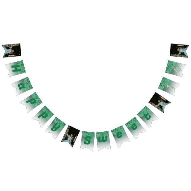 Söt 16 Party, Fallande Grönt Glitter och 4 foton Vimplar (Alla)