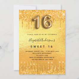 Söt 16 party guld glitter, blam-inbjudan för dropp inbjudningar