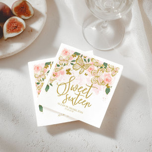 Söt 16 Party Napkins  Rosa Butterfly Blommigt Pappersservett