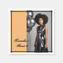 Söt 16 party-papper bläckfisk, svart pappersservett