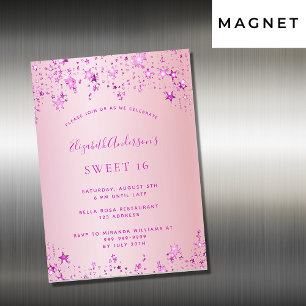 Söt 16 party rosa stjärnor, magnet-inbjudan magnetisk inbjudningskort