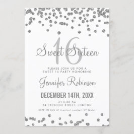 Söt 16 Party Silver & vit Glitter-konfetti Inbjudningar