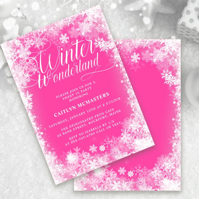 Söt 16 Party Winter Wonderland Snowflake Rosa Inbjudningar (Skapare uppladdad)