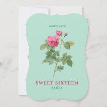 Söt 16 Pastel Rosa och Grönt Vintage Ro Blommigt