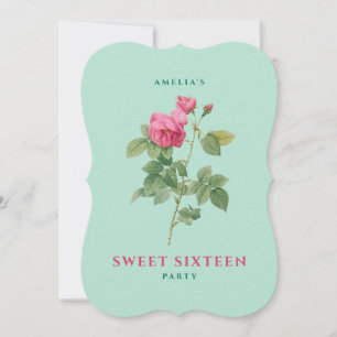 Söt 16 Pastel Rosa och Grönt Vintage Ro Blommigt Inbjudningar