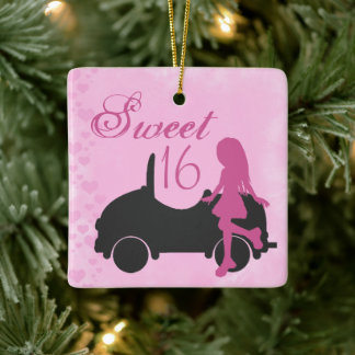 Söt 16 Personlig Rosa Black Sweet sixteen Julgransprydnad Keramik