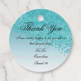 Söt 16 Personligen Falling Teal Blue Glitter Gåvor Etiketter