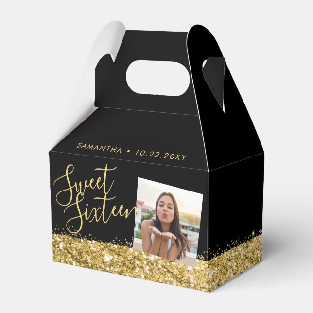 Söt 16-Personligers fotosvart Guld Presentaskar (Framsidan Sidan)