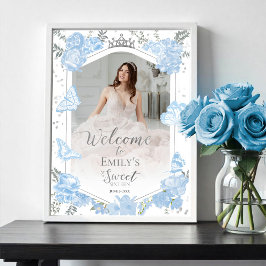 Söt 16 Photo Welcome Sign Butterfly Dusty Blue Poster
