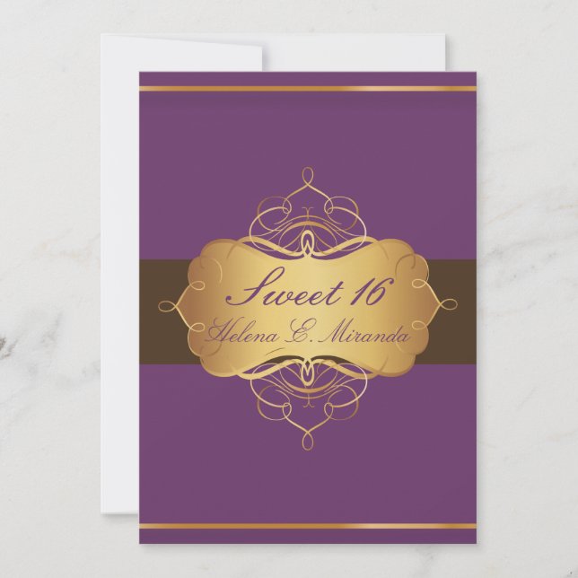 Söt 16/ plommonchoklad/ tiara inbjudningar (Framsida)