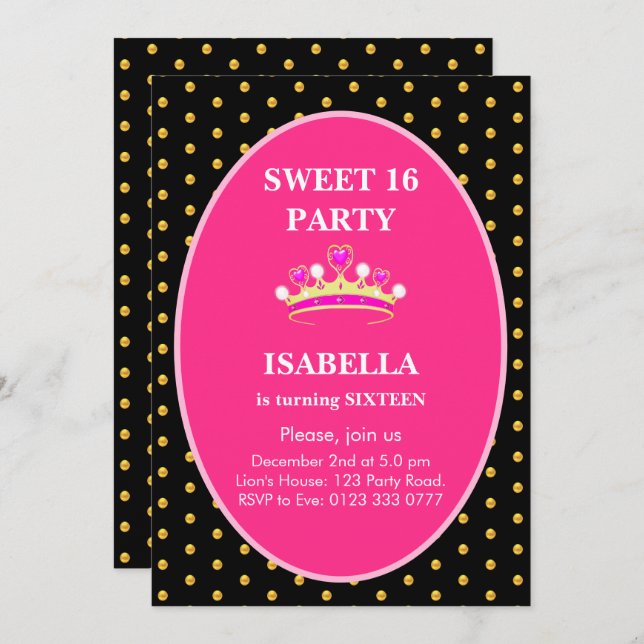 Söt 16 Princess Krona Födelsedagsfest Inbjudningar (Fram/baksida)