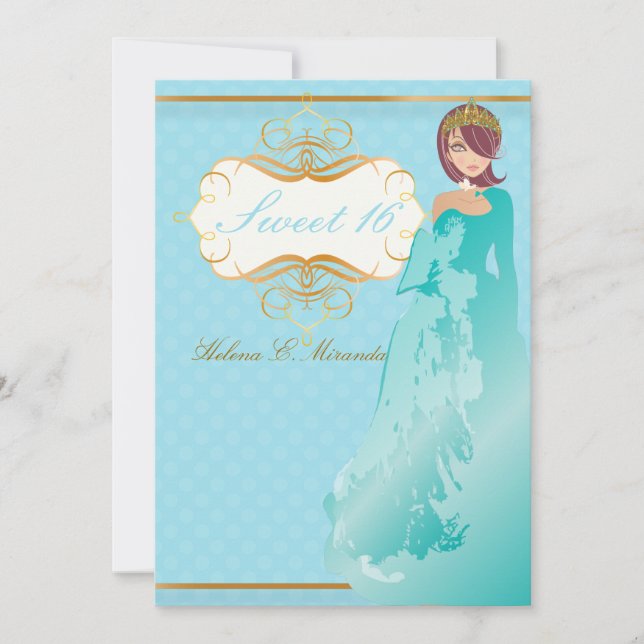 Söt 16/ prinsessa/polka dots inbjudningar (Framsida)