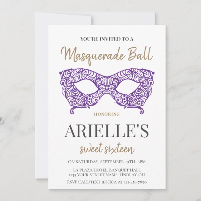 Söt 16 Quince Masquarade Boll Födelsedagsfest Inbjudningar (Framsida)