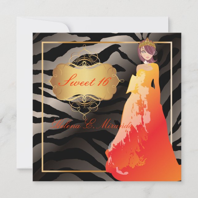 Söt 16/ Quinceañera/Quince años/zebra ränder Inbjudningar (Framsida)