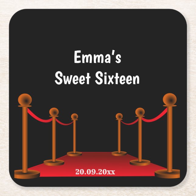 Söt 16 Red & Black Carpet Confetti Birthday Underlägg Papper Kvadrat (Framsidan)